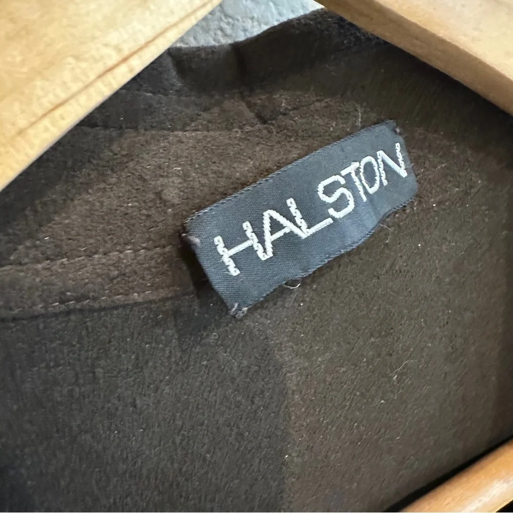 Vintage Halston Chocolate Brown Wool Duster Coat 1970s Union Made USA Minimalist - Picture 4 of 13